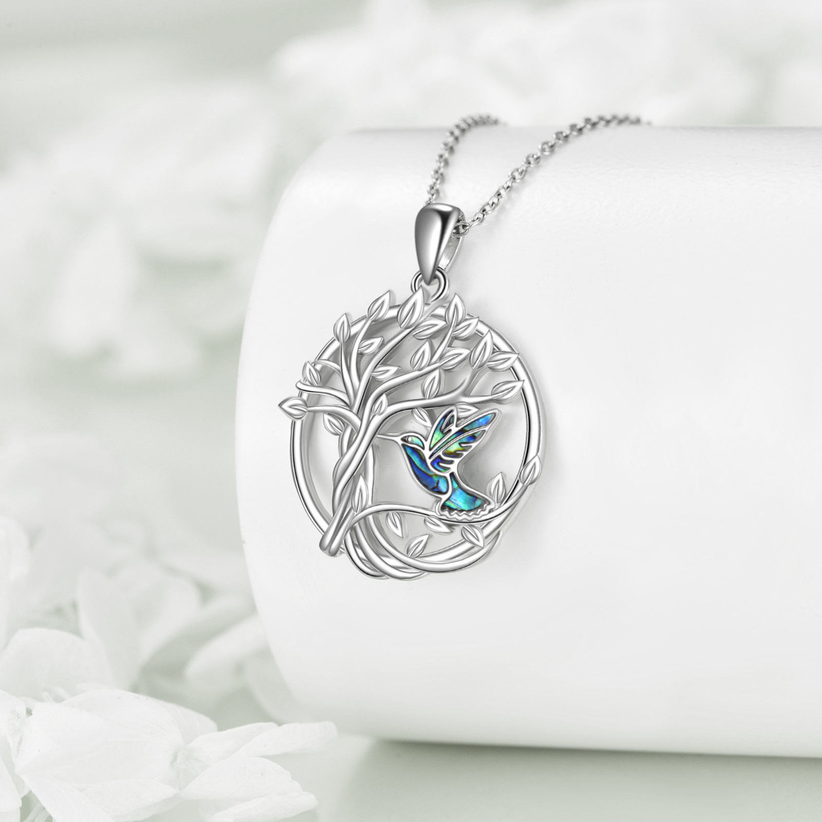 Women's 925 Sterling Silver Tree of Life Hummingbird Necklace